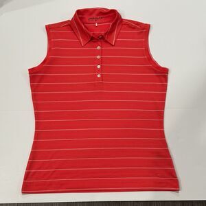 Nike Golf Women’s Active Dri-fit Coral White Striped Polo Tank Top Medium